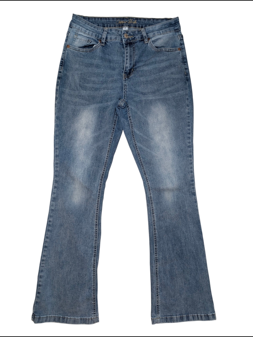 Copper Flash Women's 6 Curvy Light Wash Blue Stretch Boot Cut Jeans
